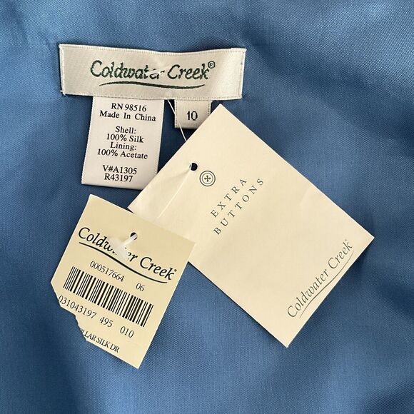100% Silk Vintage Coldwater Creek Dress Blue Maxi Sleeveless Button Front 10 - Picture 3 of 9